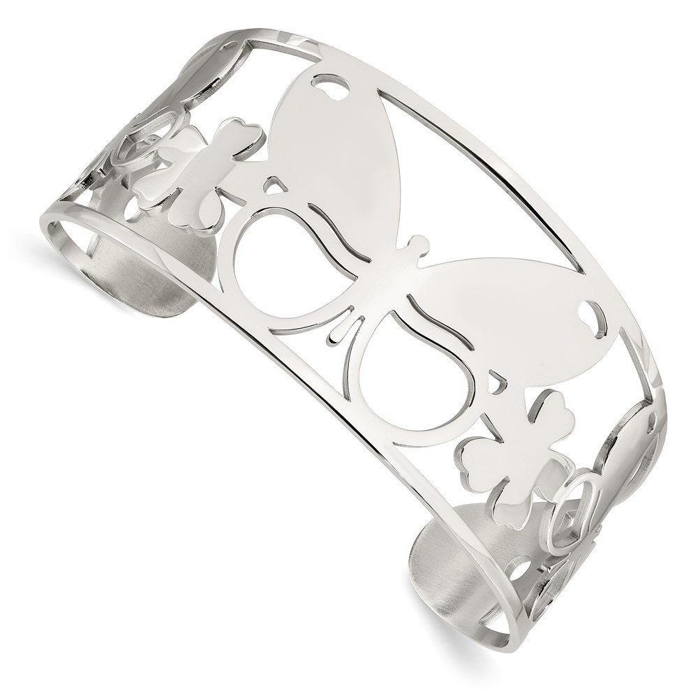 Chisel Stainless Steel Polished Butterfly Cuff Bangle Bracelet